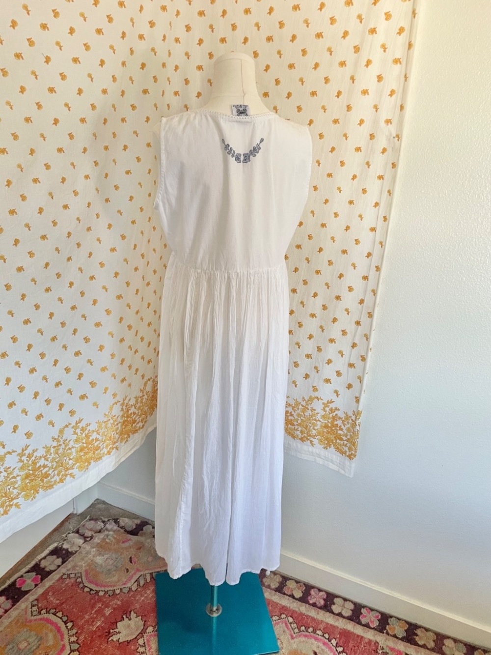 Vintage Papillon White Cotton Embroidered Prairie Maxi Dress S/M - Picture 6 of 11